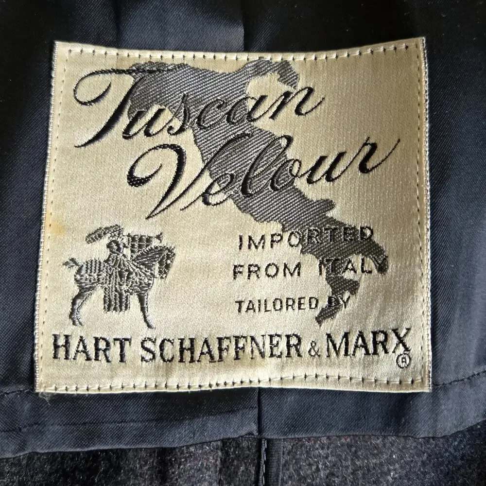 Vintage Hart Schaffner & Marx Tuscan Velour Men's Gray Plaid Wool Overcoat 46